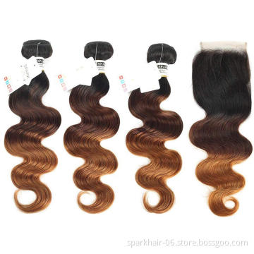Body Wave Brazilian Human Hair Bundles With 4x4 Lace Closure Body Wave ombre color cheap bundles virgin human hair hair